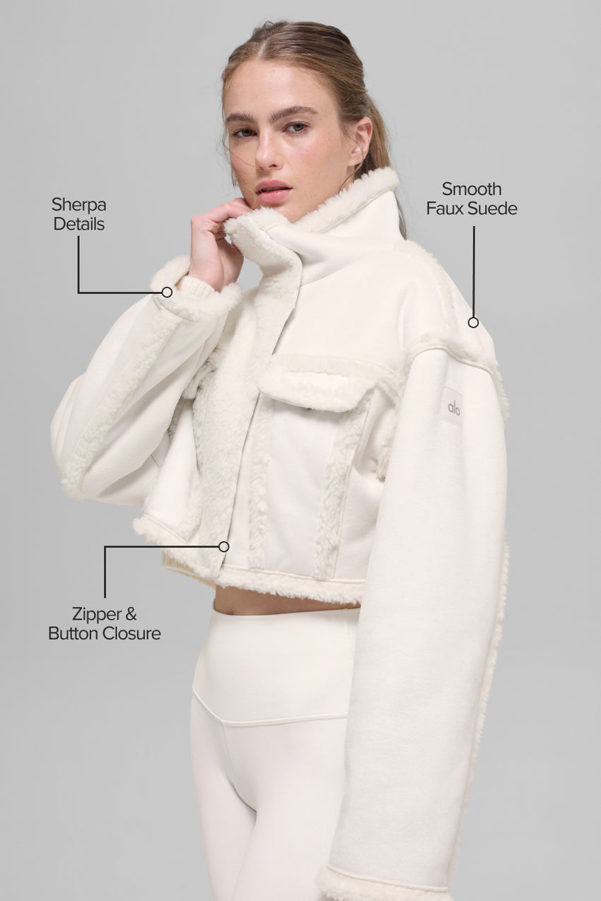 Faux Shearling Snowfall Cropped Jacket - Ivory