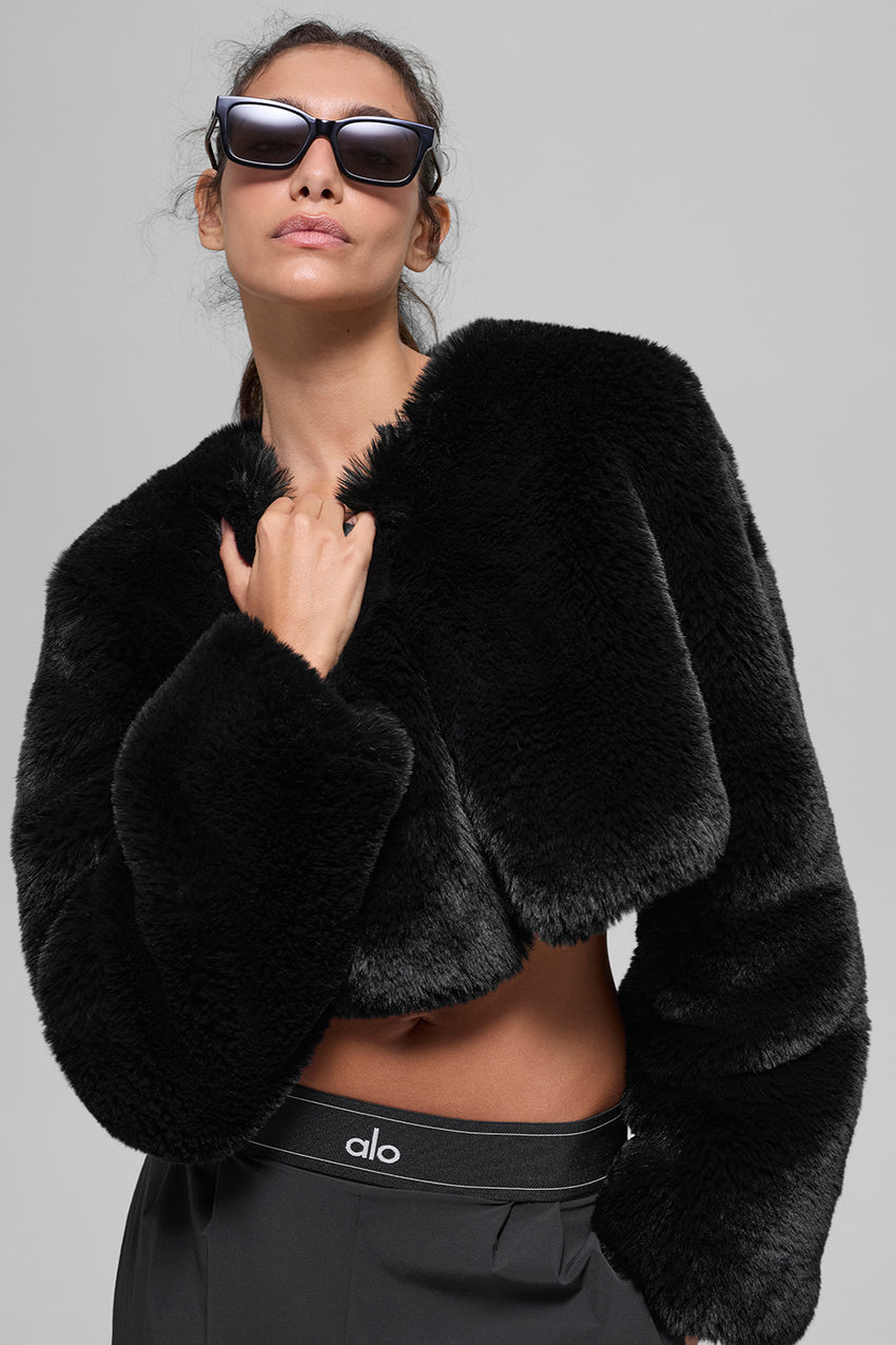 Faux Fur Chic Cropped Jacket - Ivory