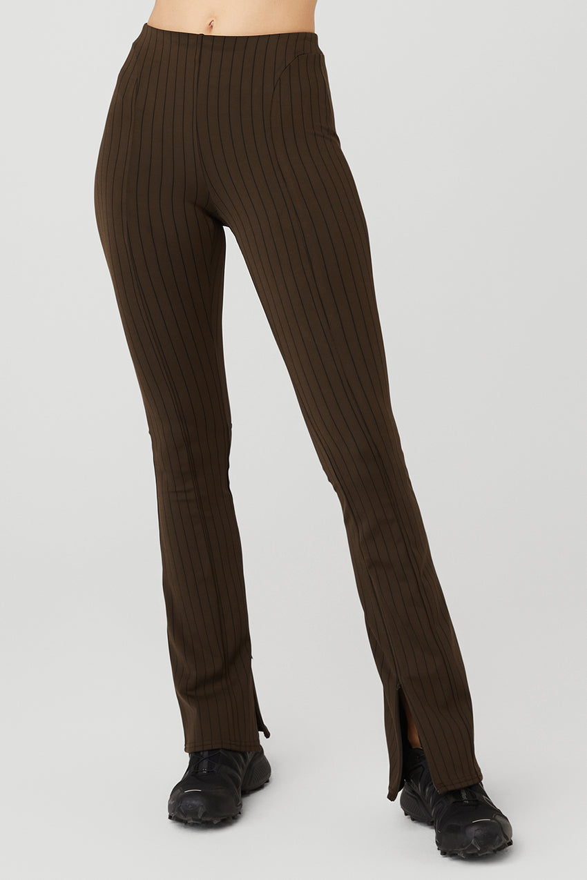 High-Waist Pinstripe Zip It Flare Legging - Anthracite/Black