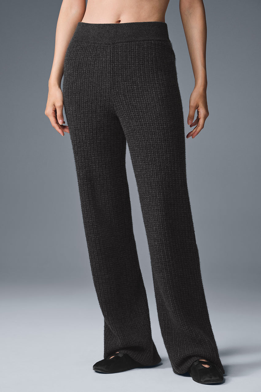 Cashmere High-Waist Plush Waffle Pant - Black