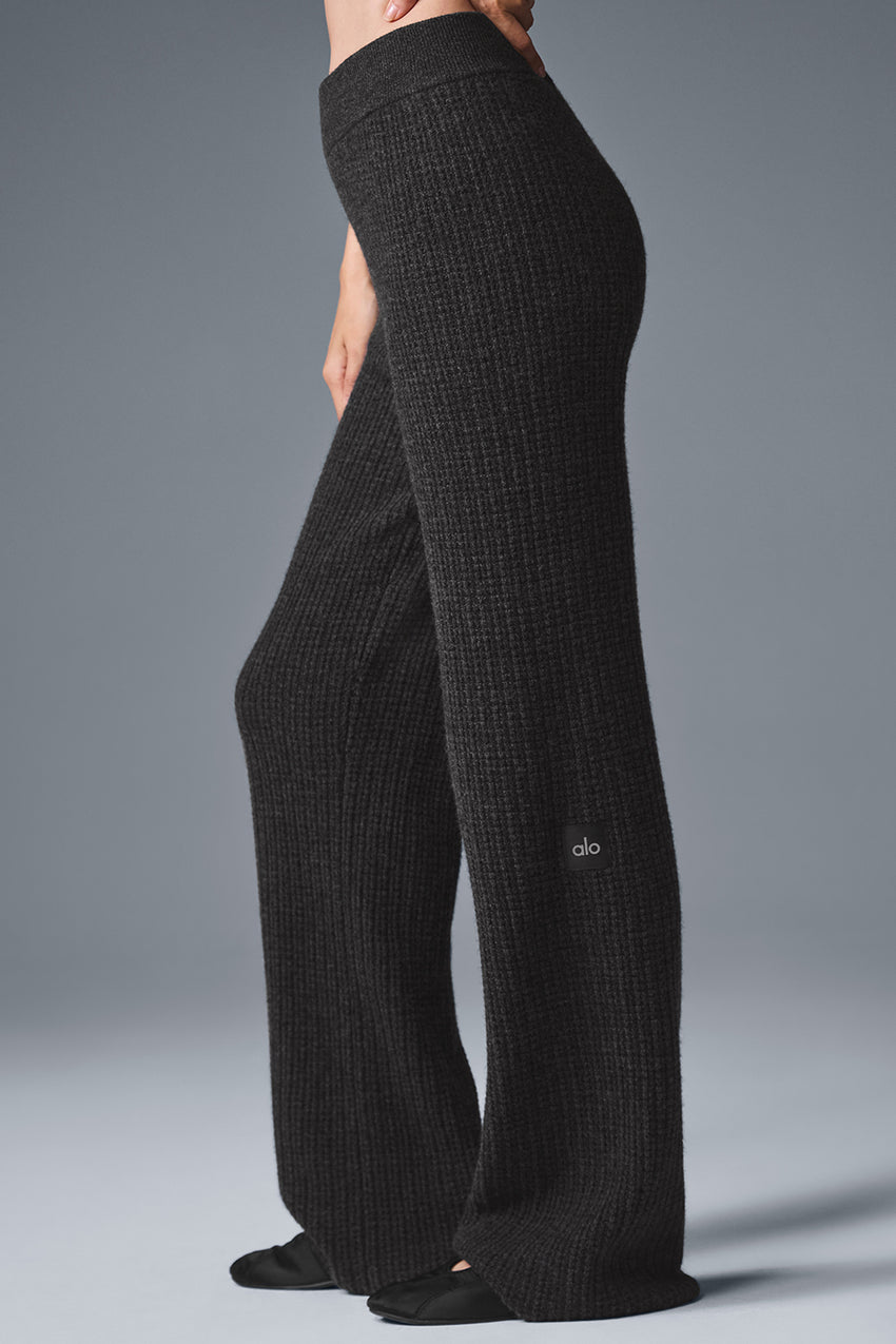Cashmere High-Waist Plush Waffle Pant - Black