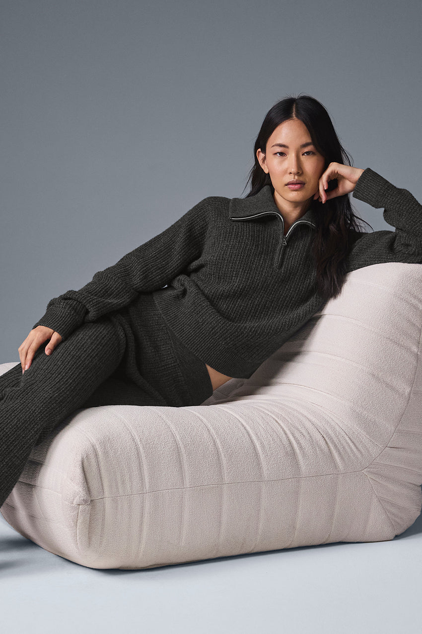 Cashmere High-Waist Plush Waffle Pant - Black