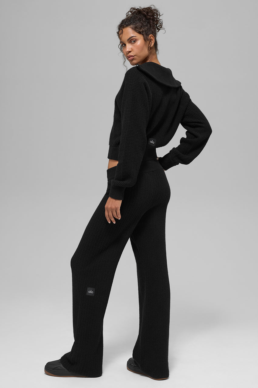 Cashmere High-Waist Plush Waffle Pant - Black
