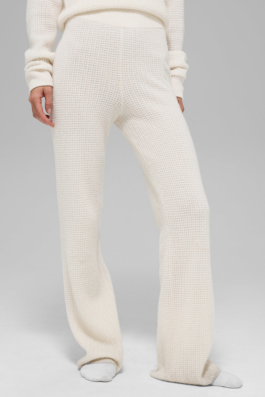 Cashmere High-Waist Plush Waffle Pant - Black