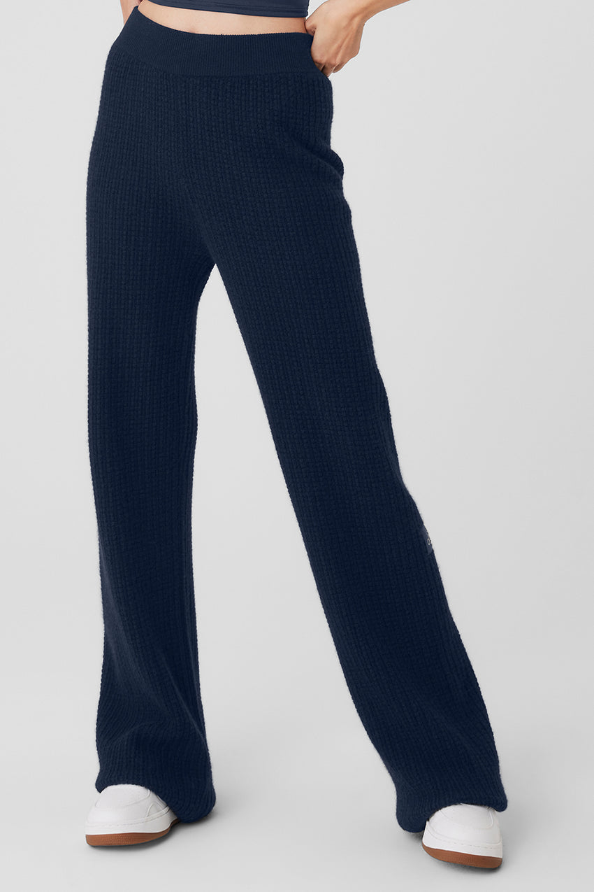 Cashmere High-Waist Plush Waffle Pant - Black