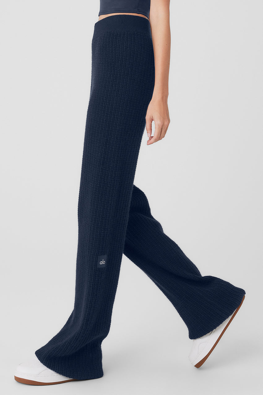 Cashmere High-Waist Plush Waffle Pant - Black