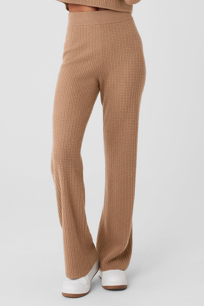 Cashmere High-Waist Plush Waffle Pant - Black