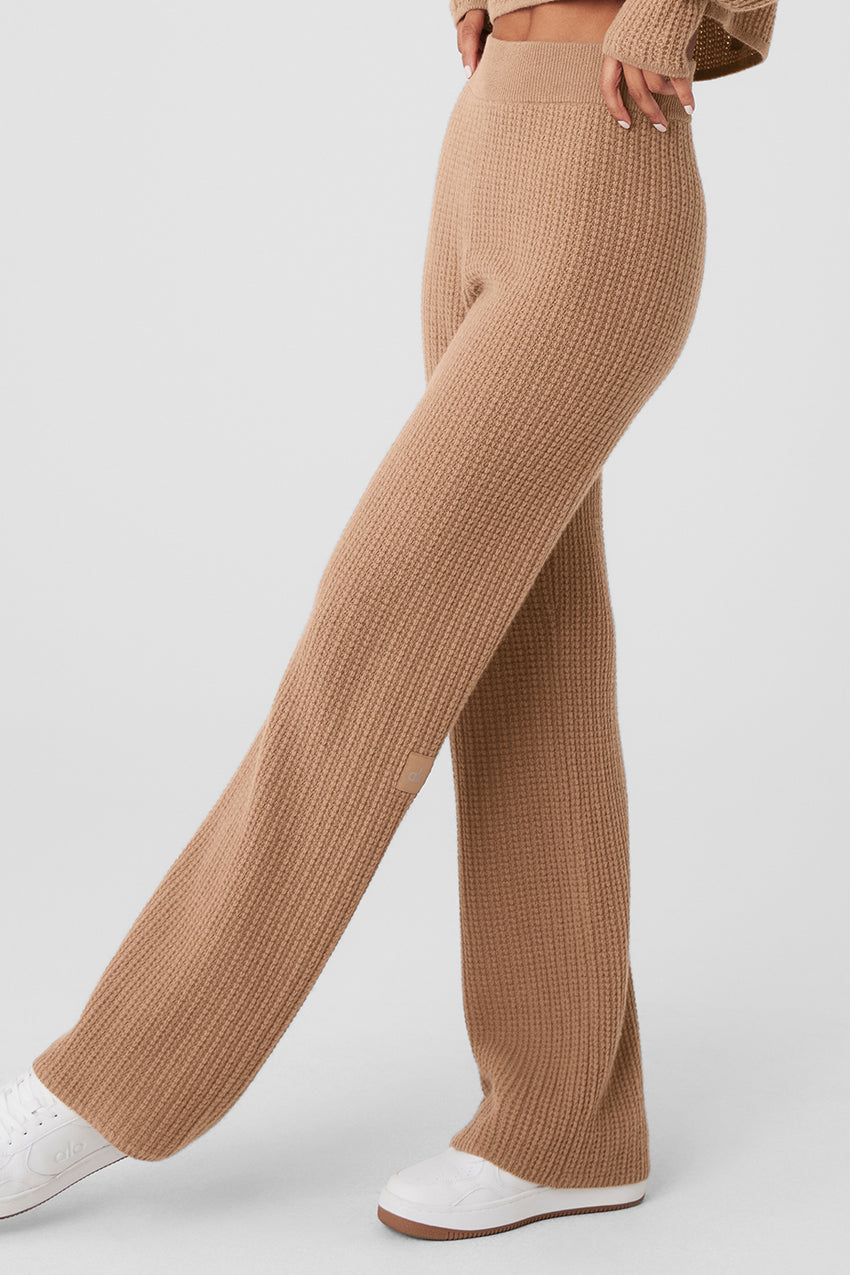 Cashmere High-Waist Plush Waffle Pant - Black