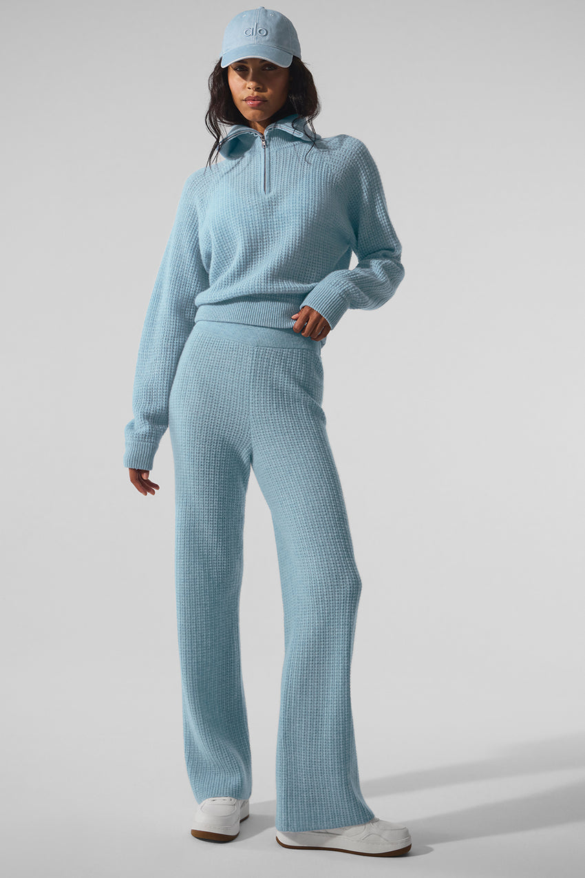 Cashmere High-Waist Plush Waffle Pant - Black