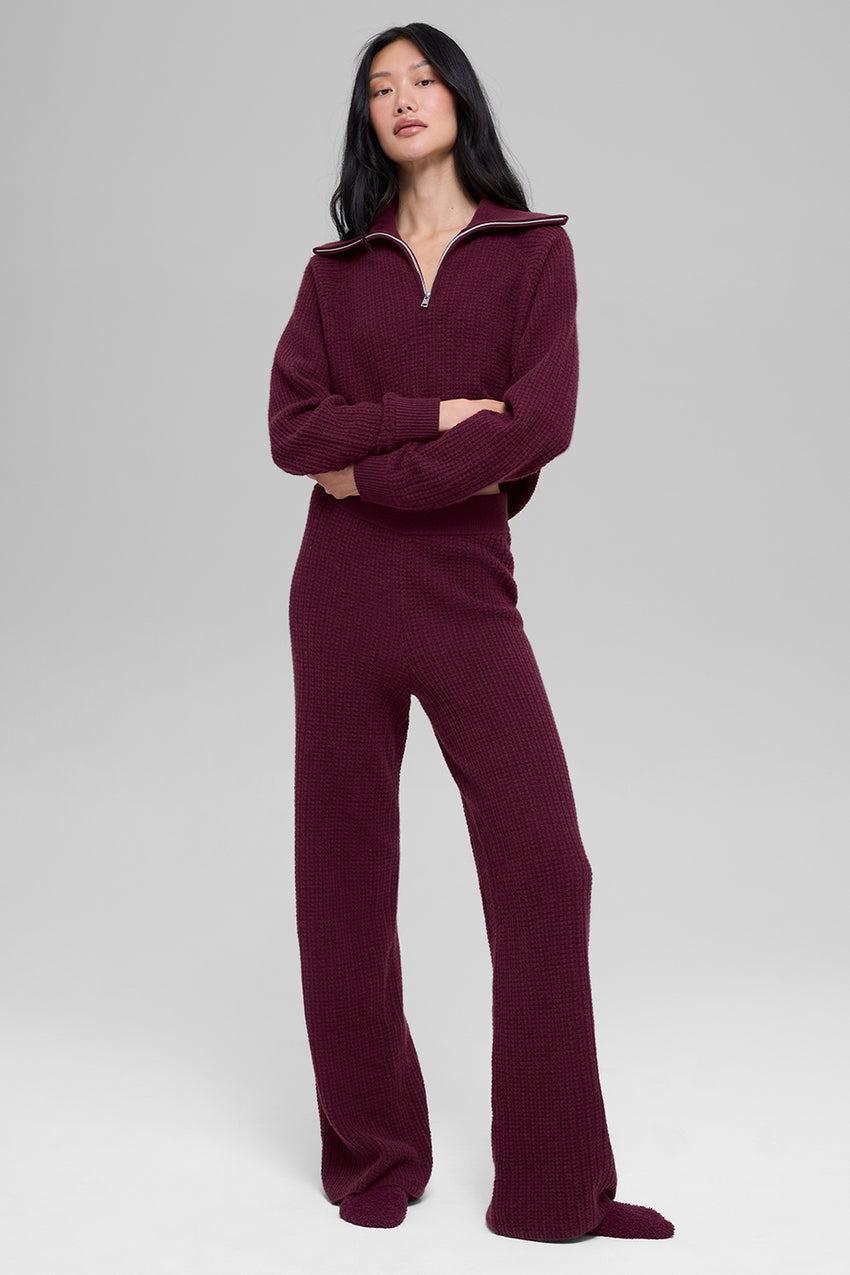 Cashmere High-Waist Plush Waffle Pant - Black