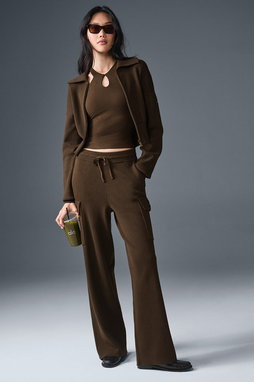 Scholar Knit High-Waist Cargo Pant - Ivory
