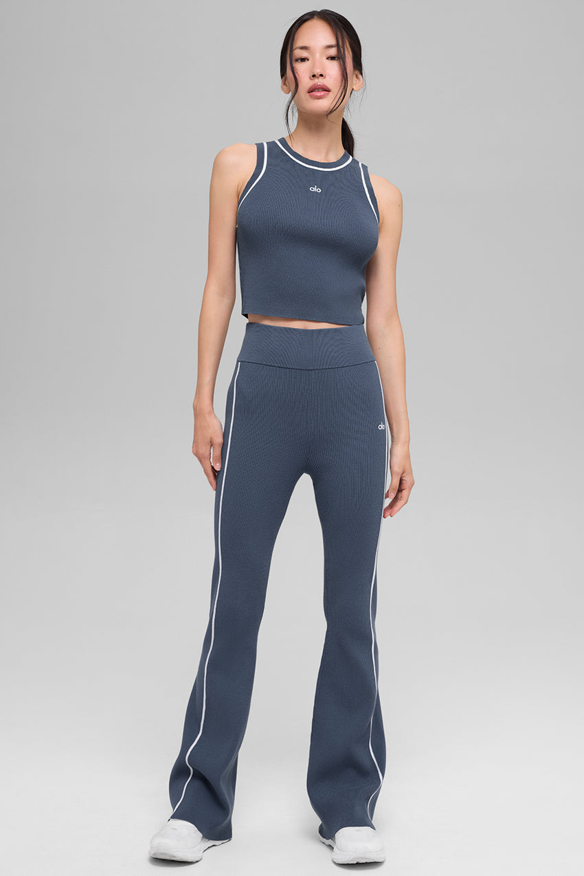 Ribbed Sweater Knit Highline Flare Pant - Black/White