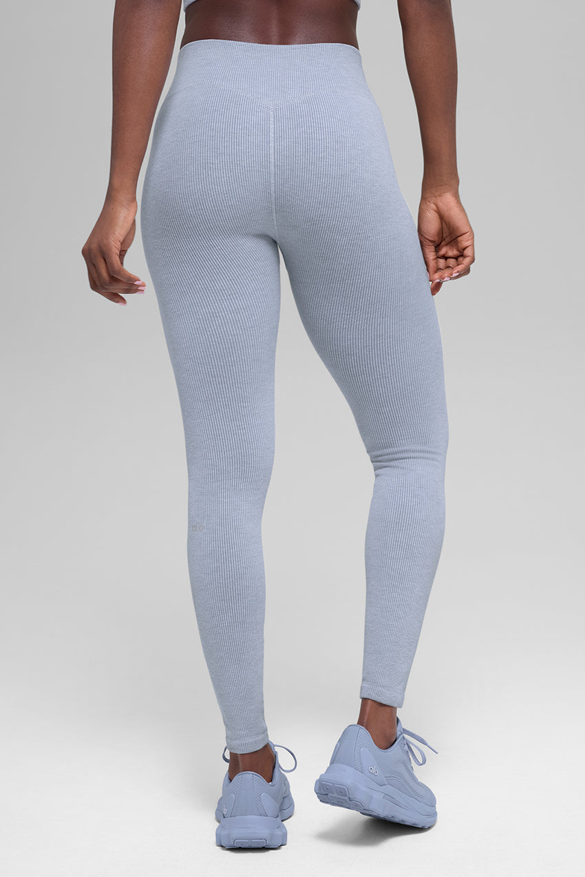 Seamless High-Waist Two Tone Rib Legging - Black