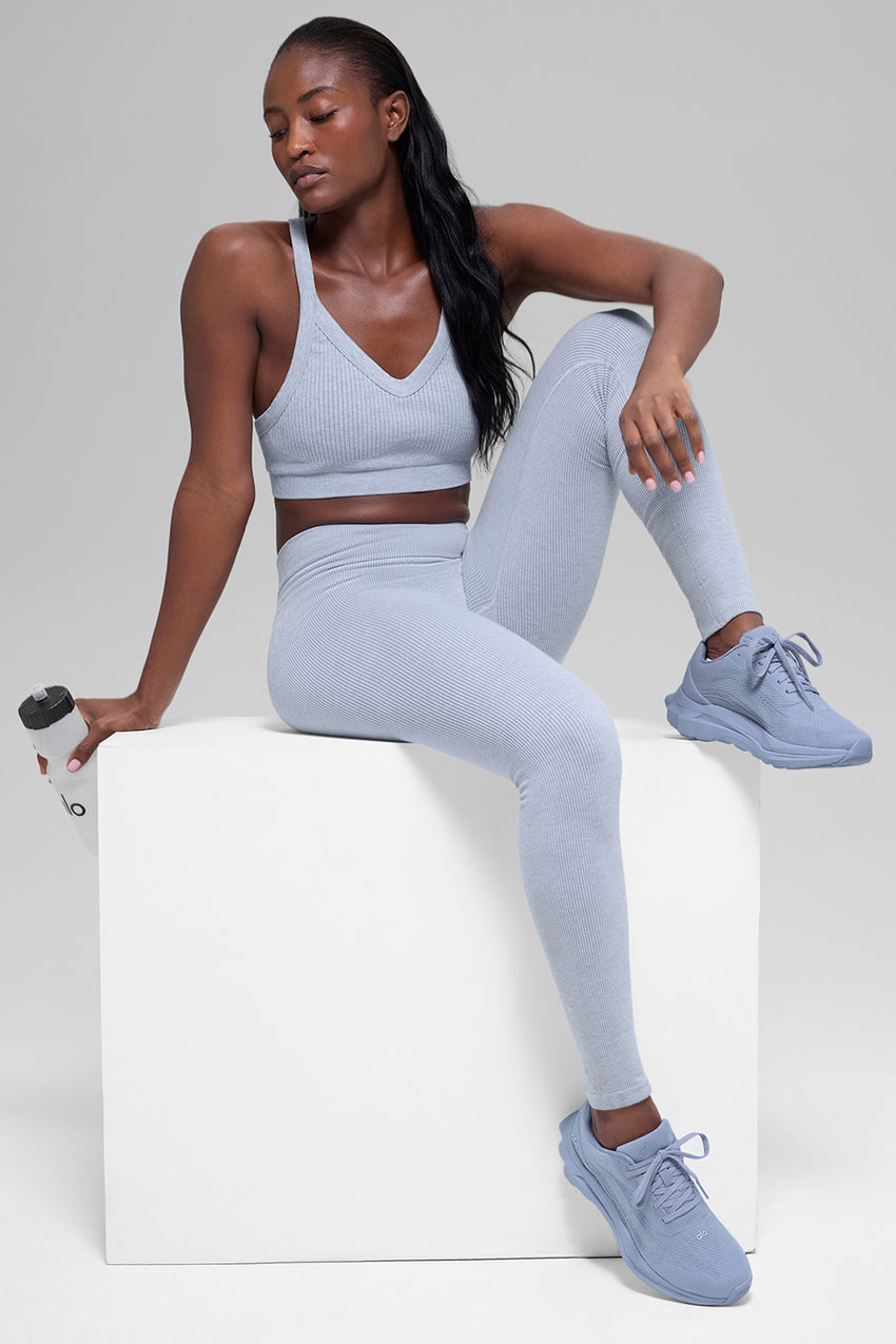 Seamless High-Waist Two Tone Rib Legging - Black