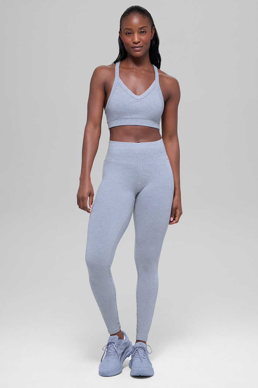 Seamless High-Waist Two Tone Rib Legging - Black