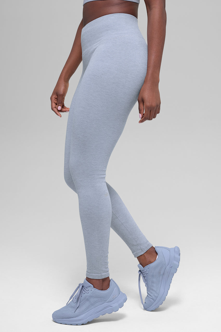 Seamless High-Waist Two Tone Rib Legging - Black