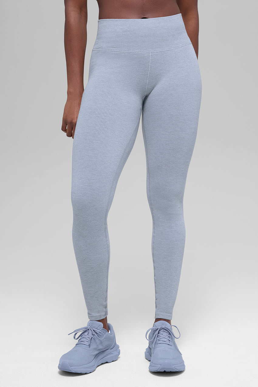 Seamless High-Waist Two Tone Rib Legging - Black
