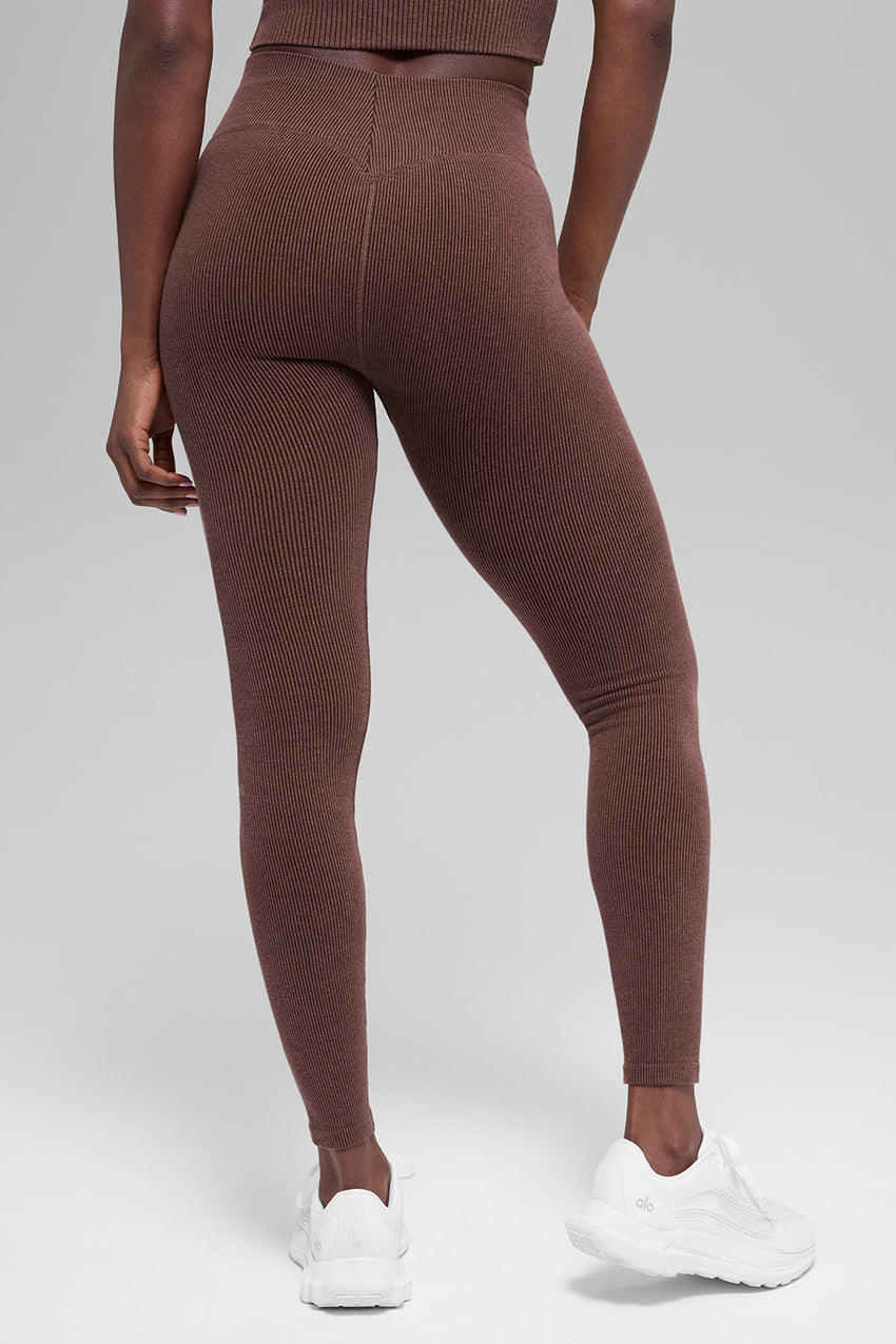 Seamless High-Waist Two Tone Rib Legging - Black
