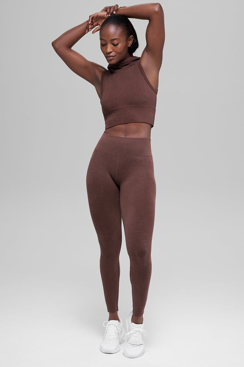Seamless High-Waist Two Tone Rib Legging - Black