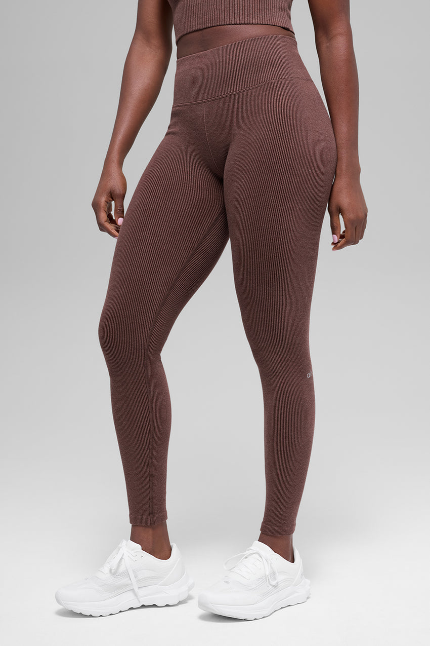Seamless High-Waist Two Tone Rib Legging - Black