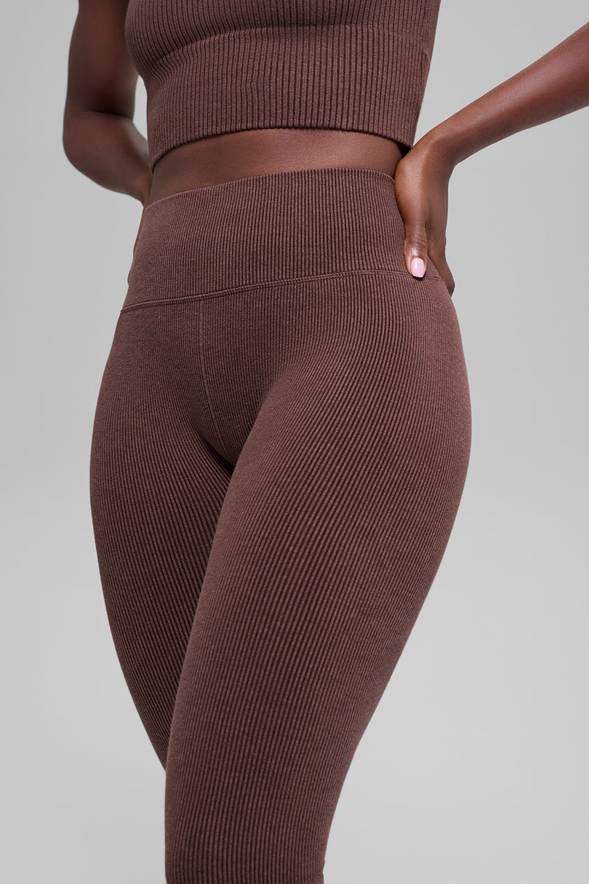 Seamless High-Waist Two Tone Rib Legging - Black