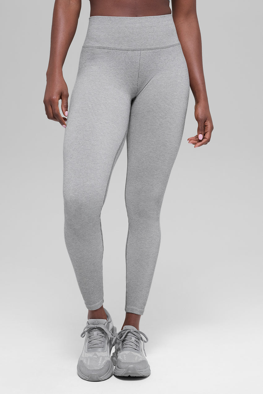 Seamless High-Waist Two Tone Rib Legging - Black