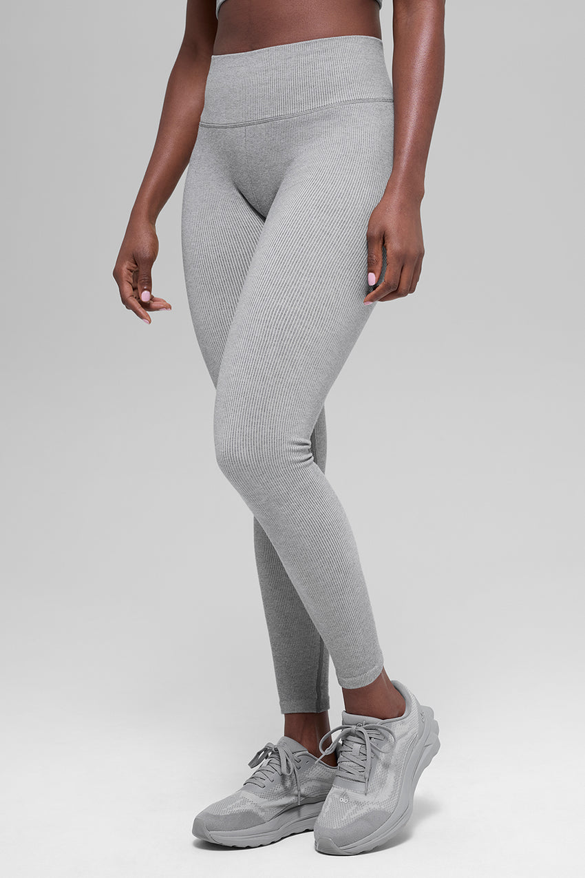 Seamless High-Waist Two Tone Rib Legging - Black