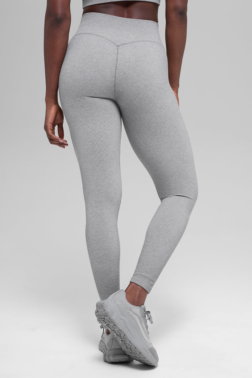 Seamless High-Waist Two Tone Rib Legging - Black