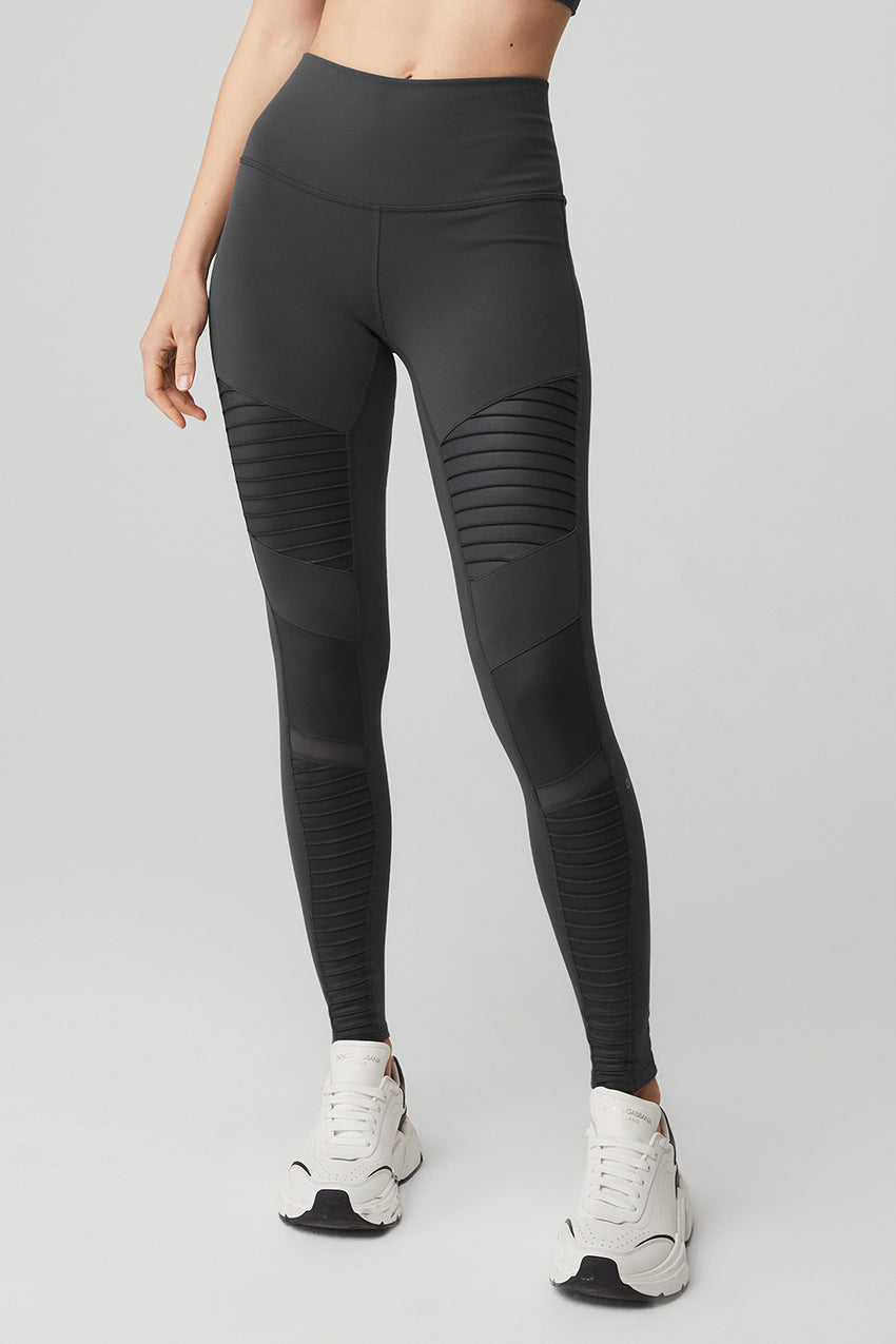 High-Waist Moto Legging - Black/Black Glossy