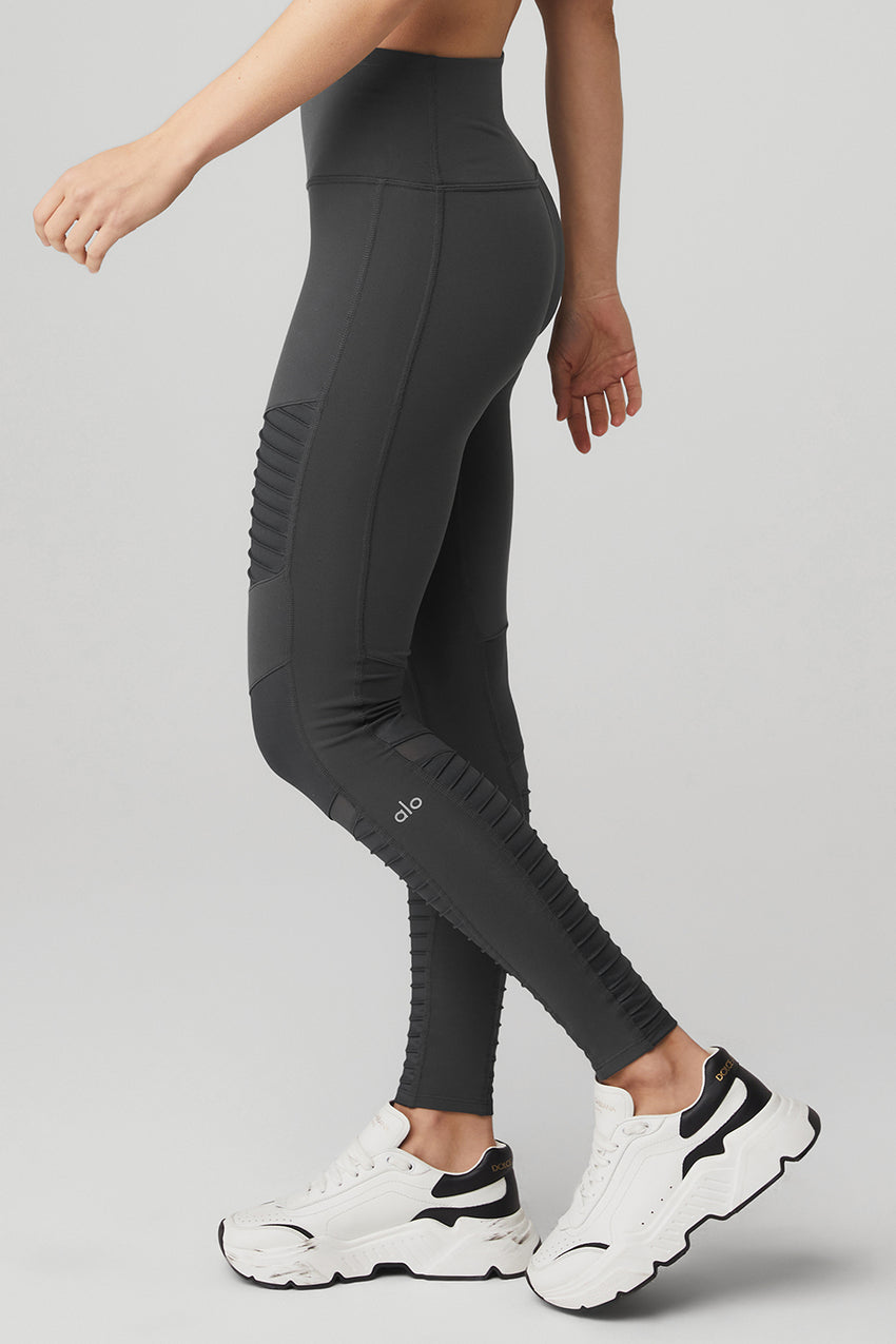 High-Waist Moto Legging - Black/Black Glossy