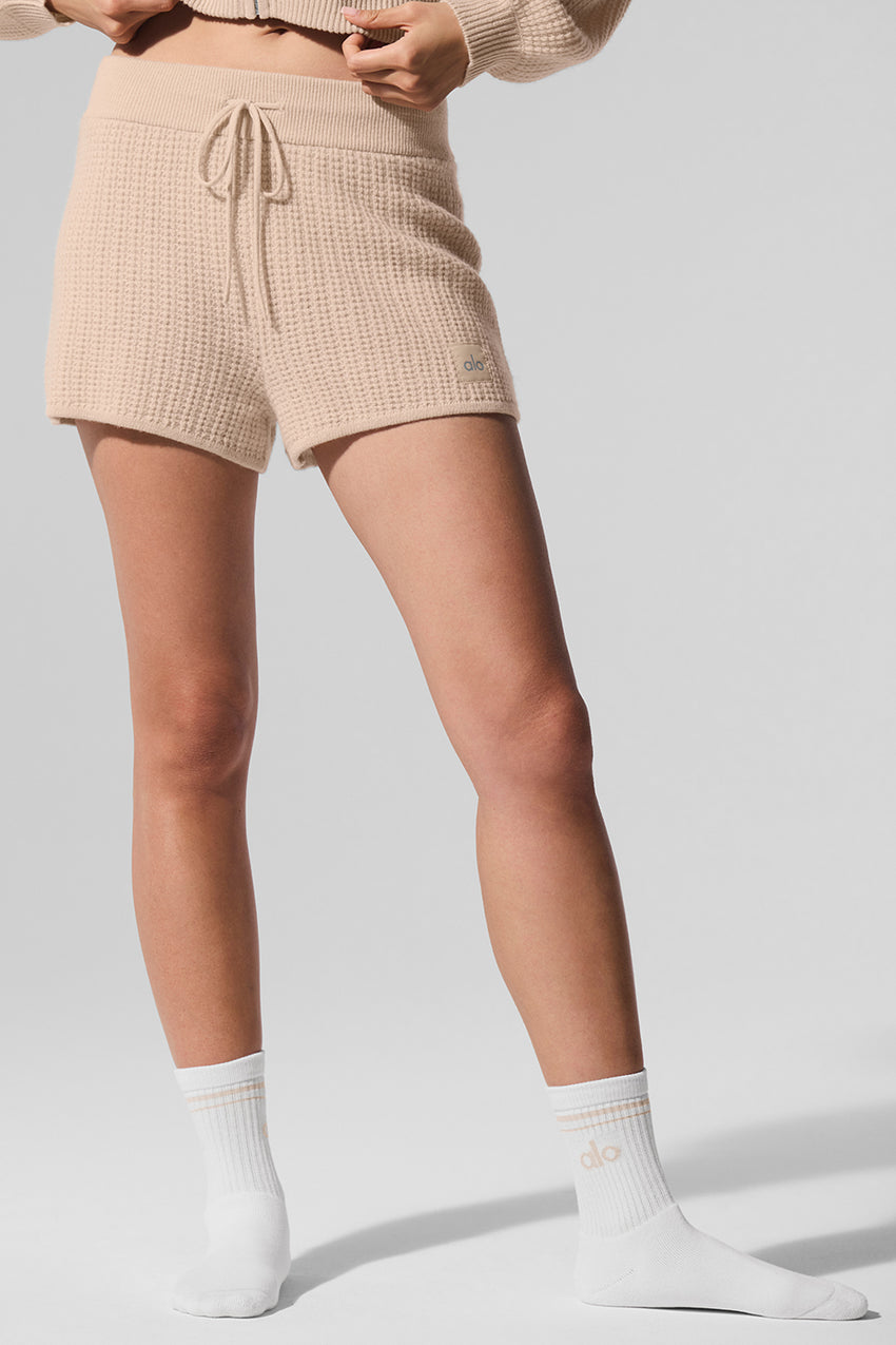 Cashmere High-Waist Plush Waffle Short - Black