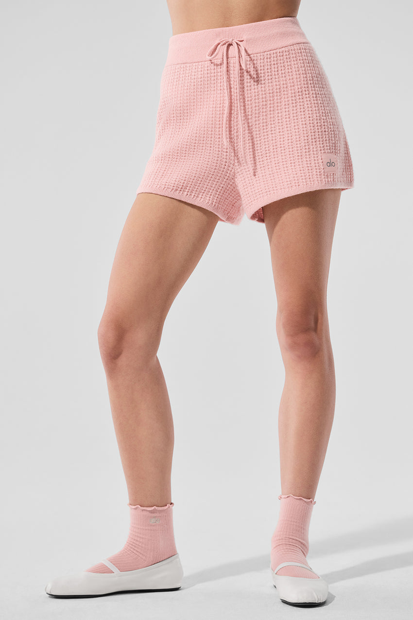 Cashmere High-Waist Plush Waffle Short - Black