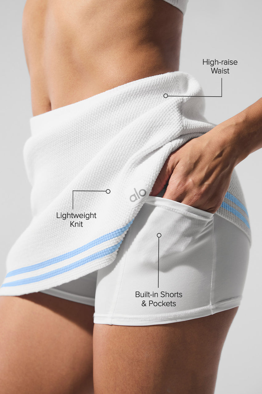 Tennis Club Sweater Knit Skirt - White/Seashell Blue