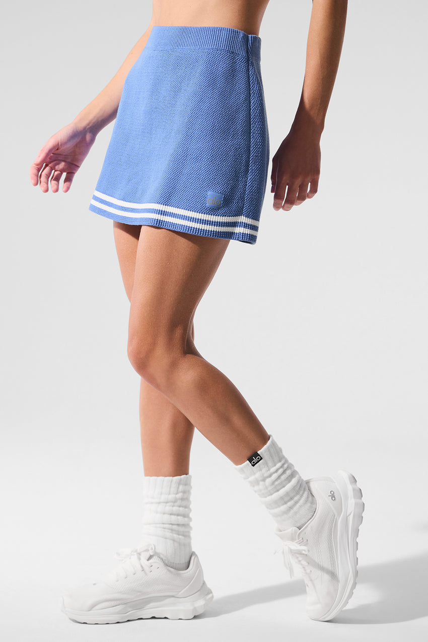 Tennis Club Sweater Knit Skirt - White/Seashell Blue