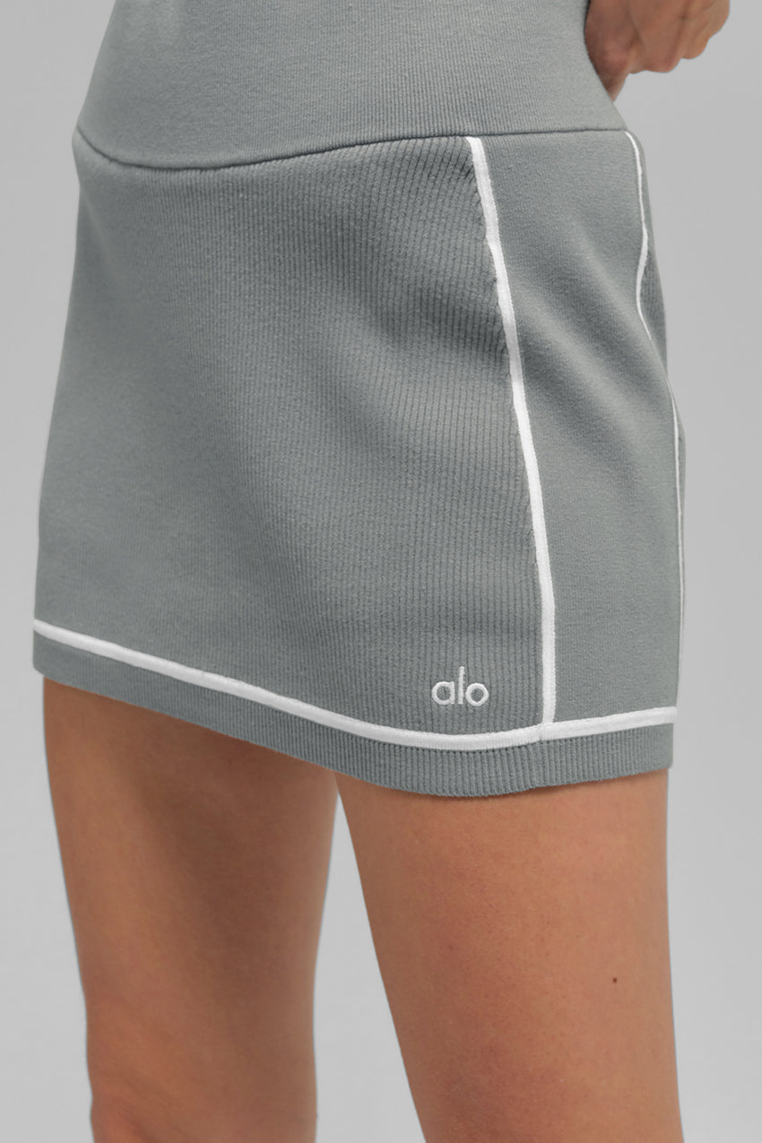 Ribbed Sweater Knit Highline Mini Skirt - Black/White