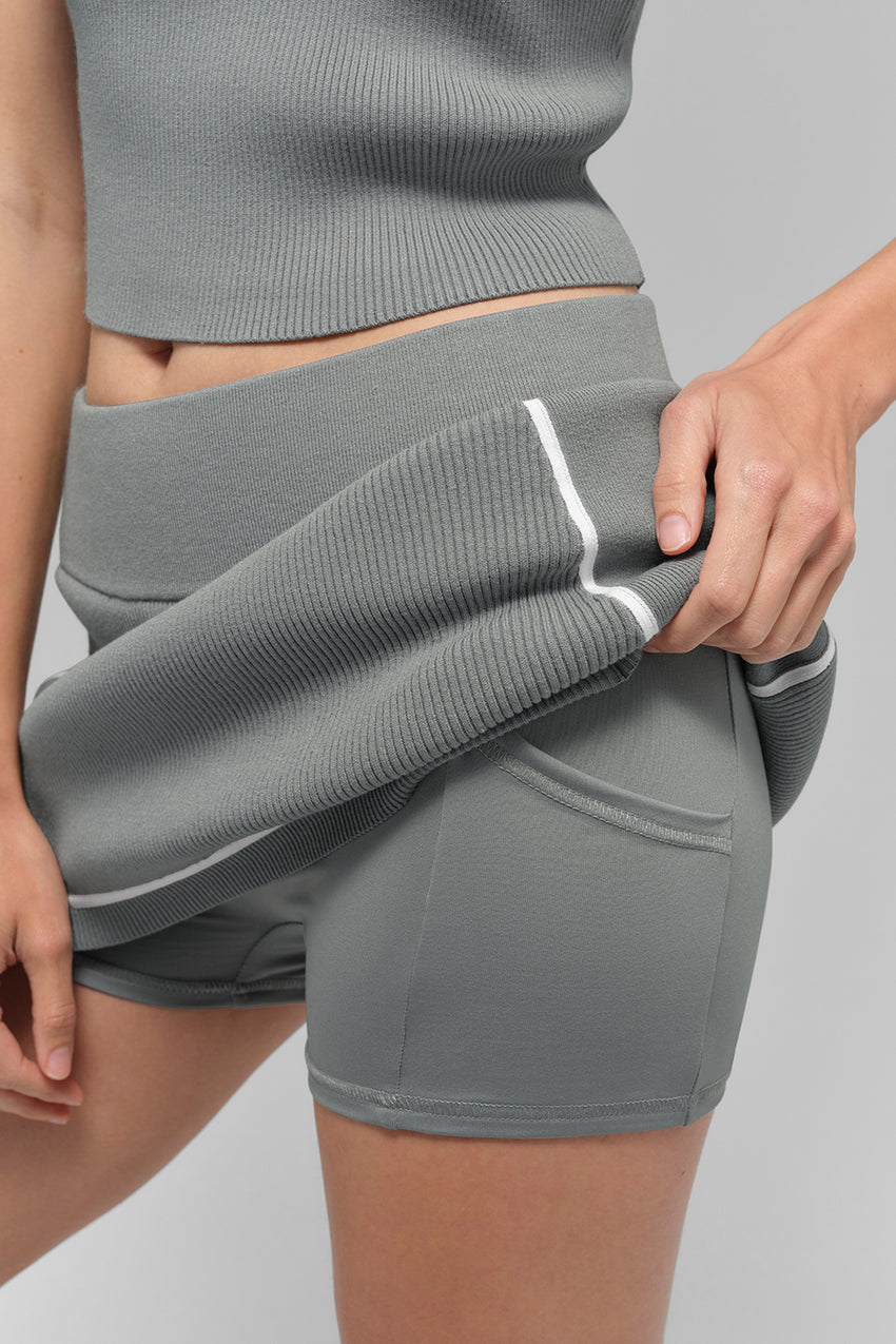 Ribbed Sweater Knit Highline Mini Skirt - Black/White