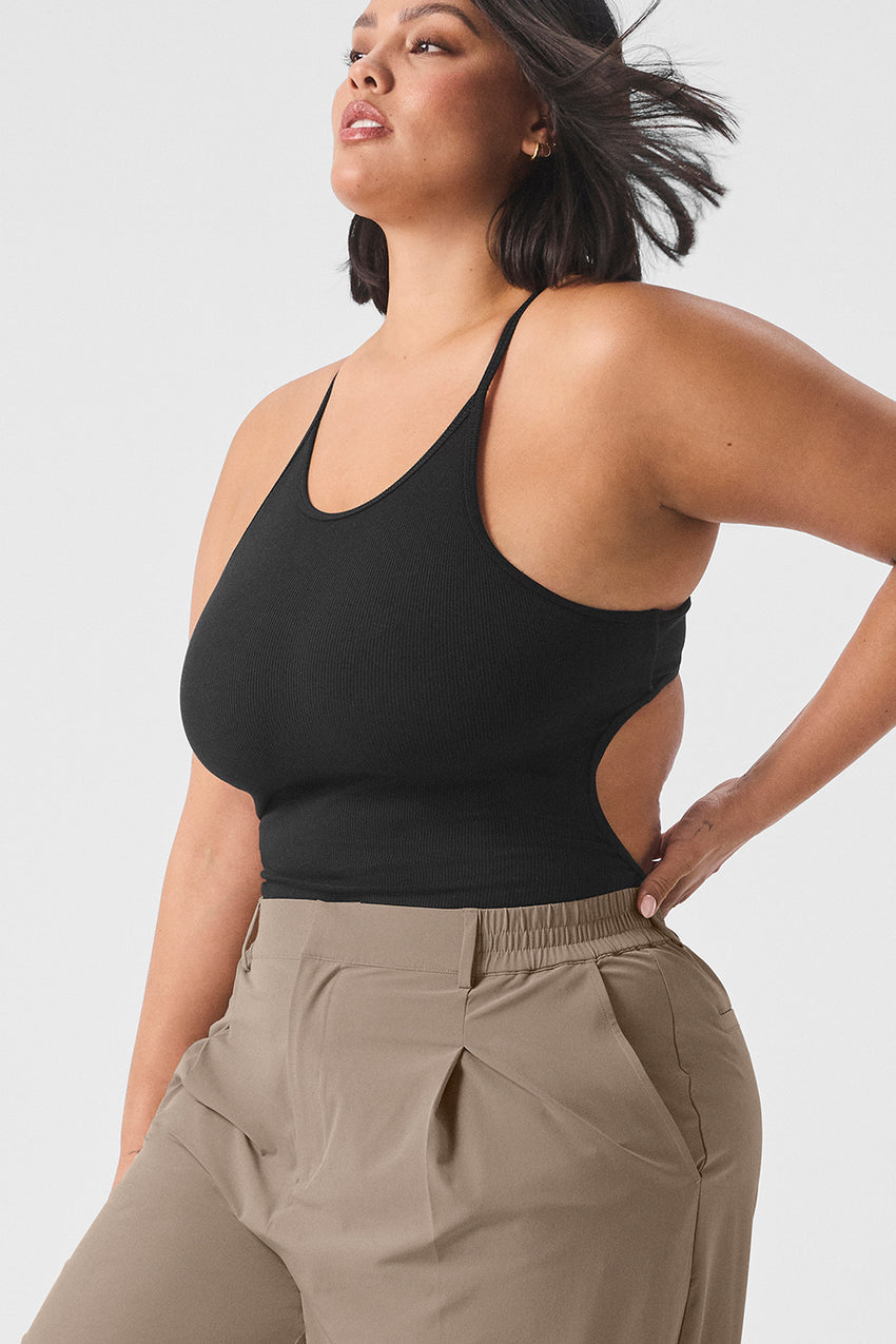 Ribbed Half-Court Bodysuit - Black