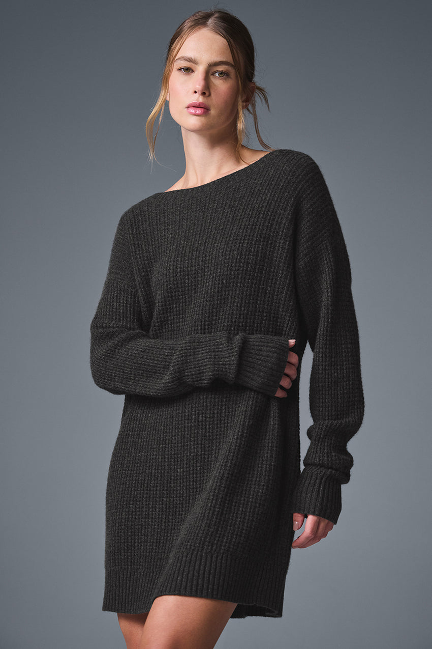 Cashmere Plush Waffle Dress - Black