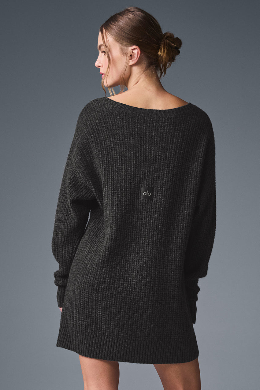 Cashmere Plush Waffle Dress - Black