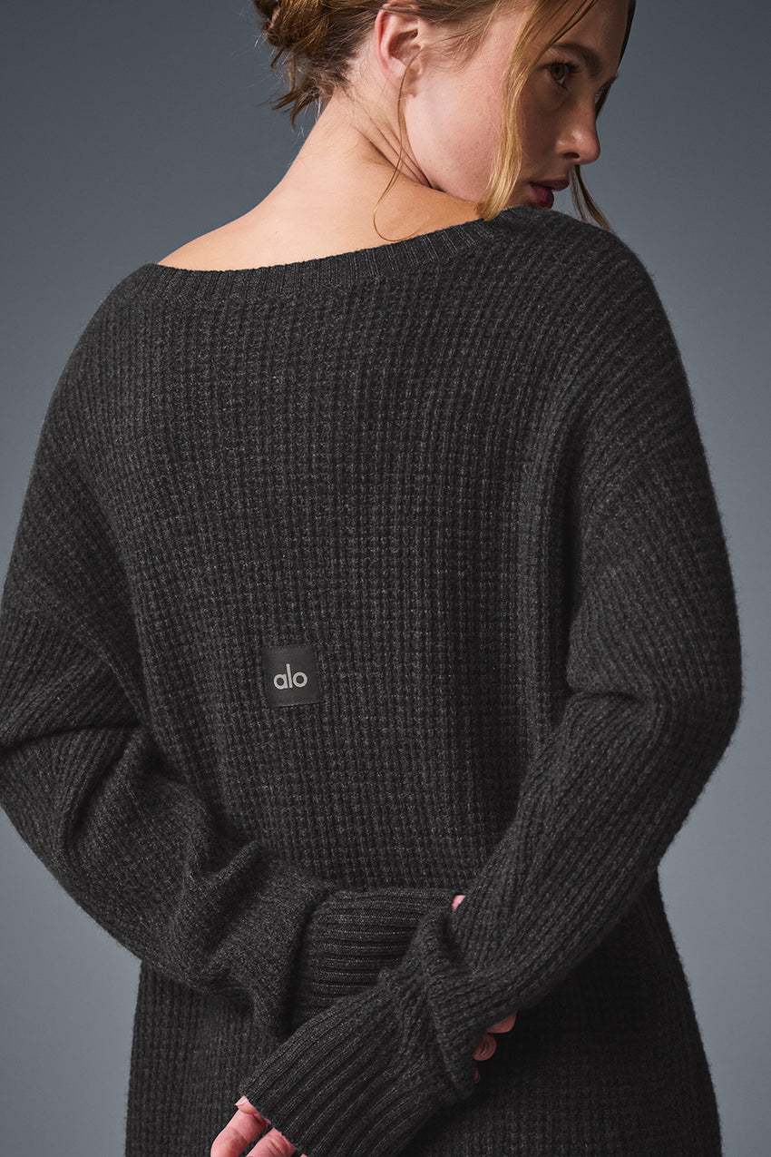 Cashmere Plush Waffle Dress - Black