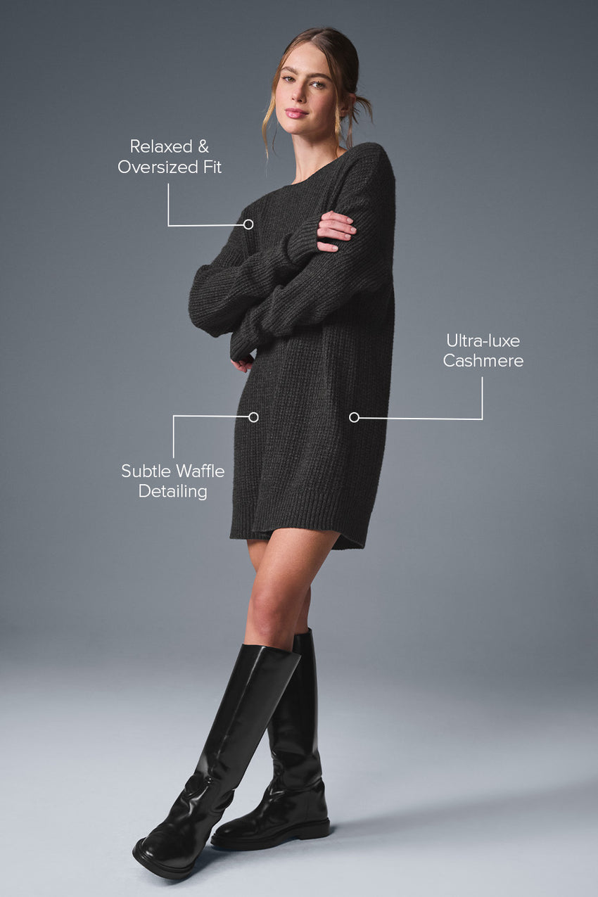 Cashmere Plush Waffle Dress - Black