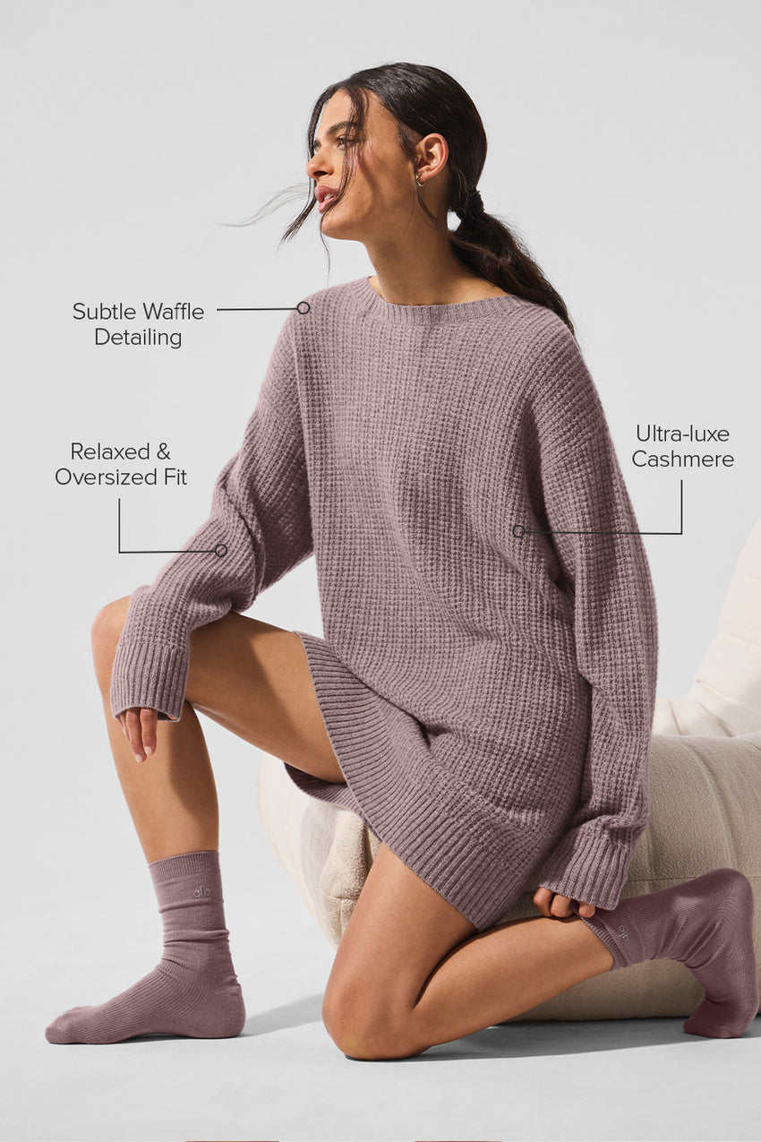 Cashmere Plush Waffle Dress - Black