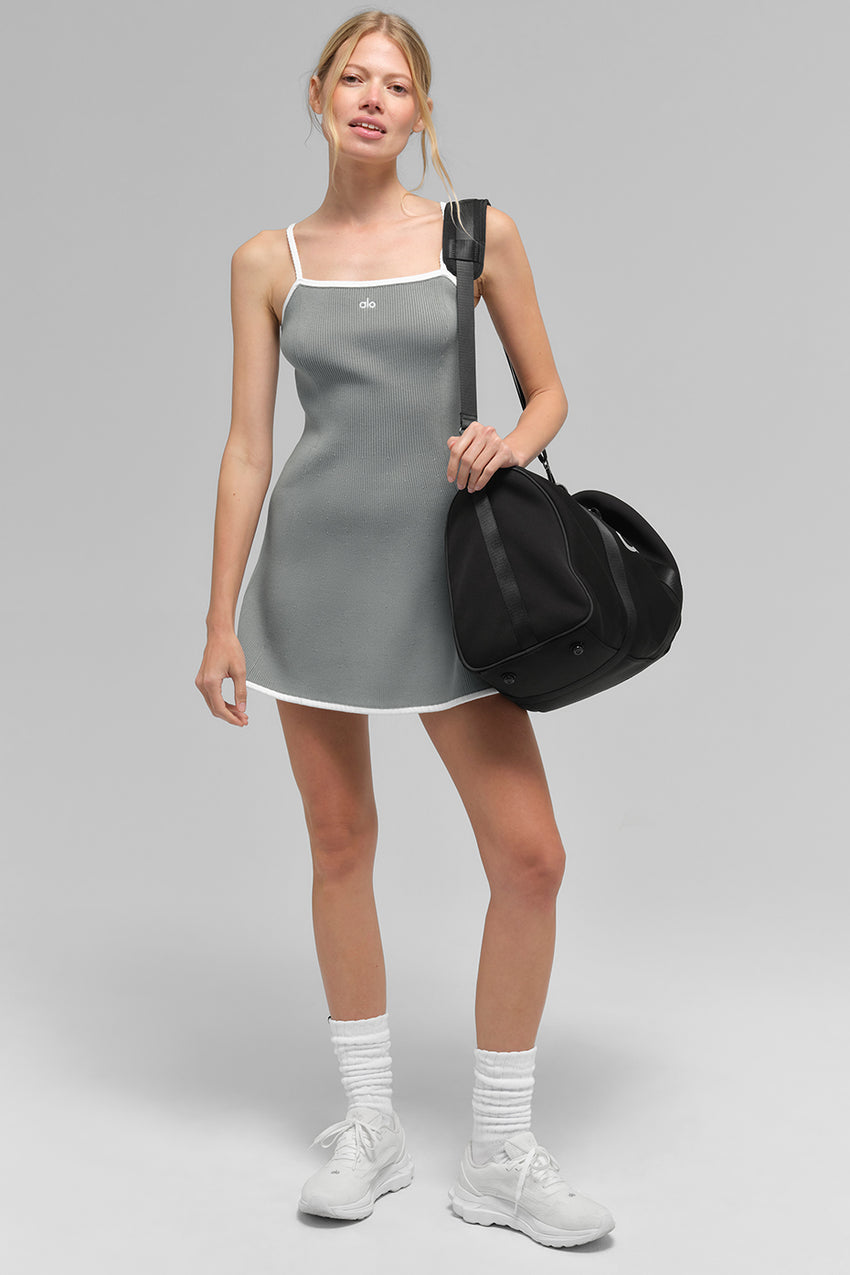Ribbed Sweater Knit Highline Dress - Black/White