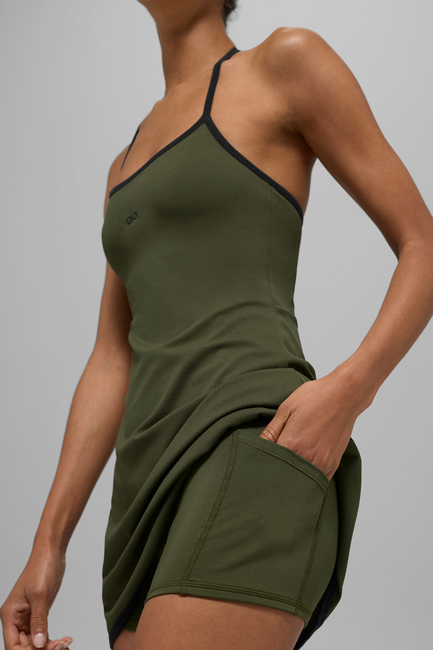 ALO Softsculpt Halter Tennis Dress - Black/White