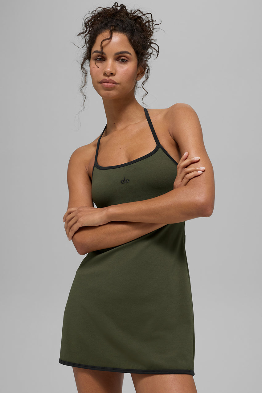 ALO Softsculpt Halter Tennis Dress - Black/White