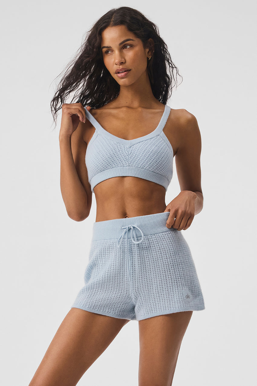 Cashmere Plush Waffle V-Neck Bra - Black
