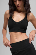 Seamless Two Tone Rib Bra - Black