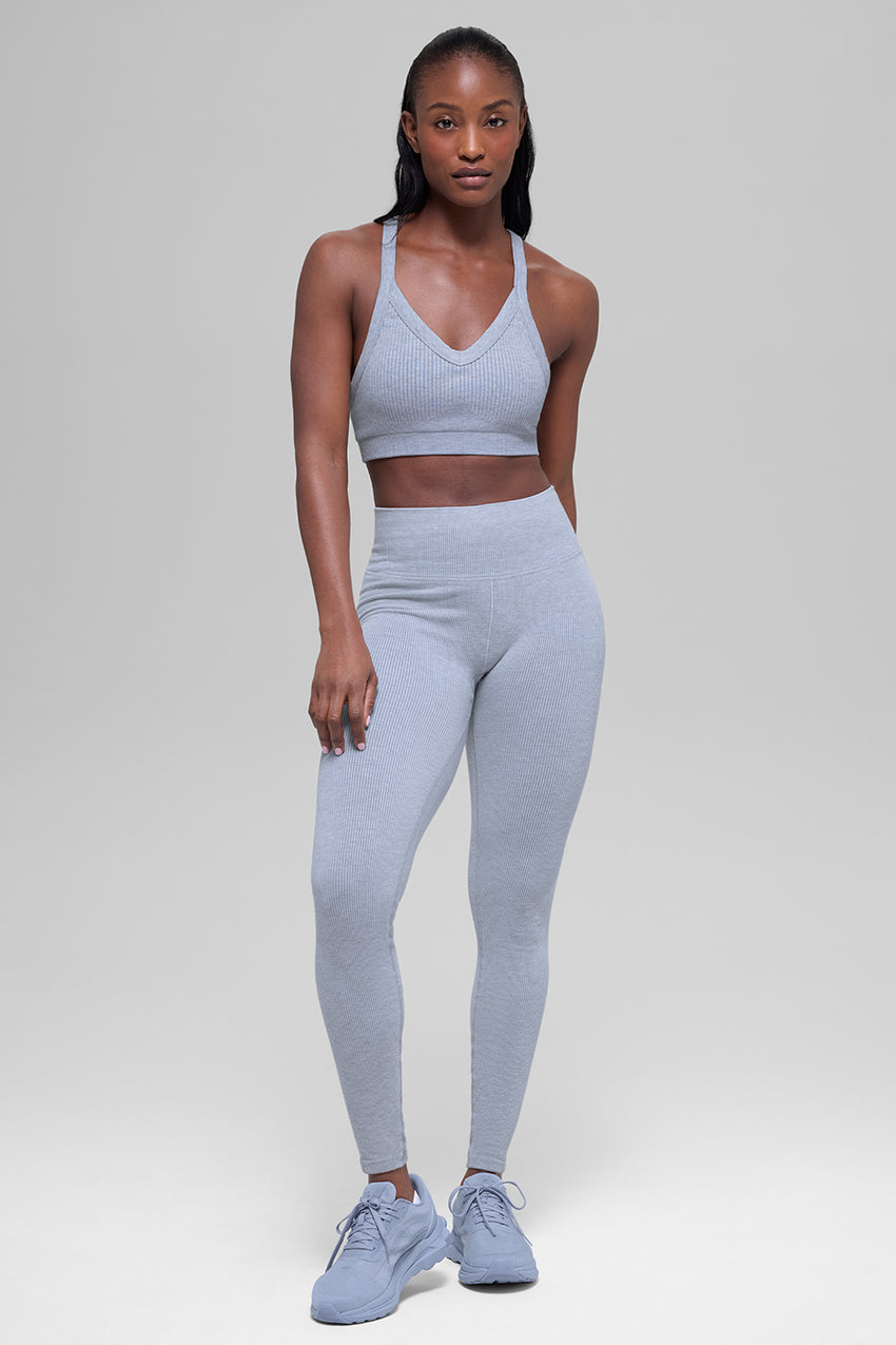 Seamless Two Tone Rib Bra - Black