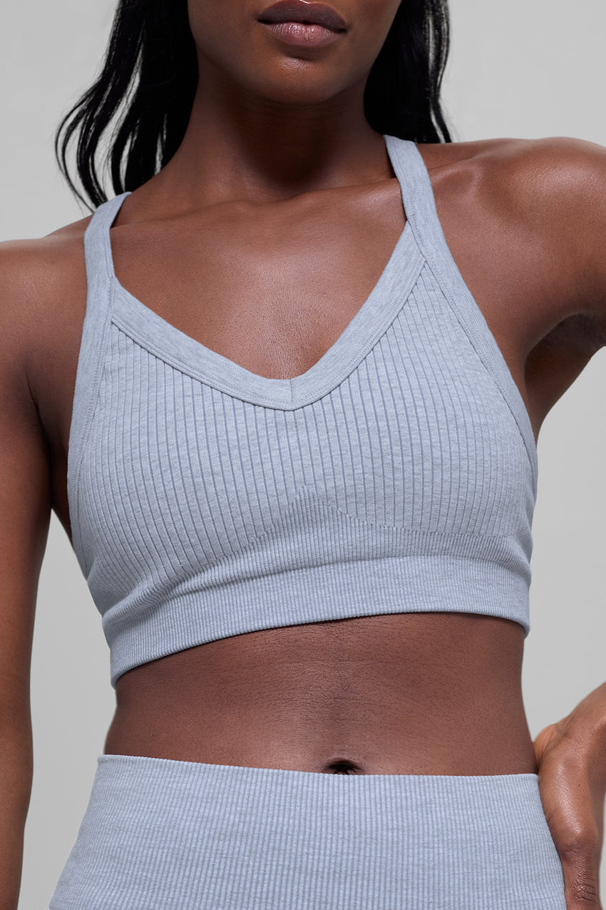 Seamless Two Tone Rib Bra - Black