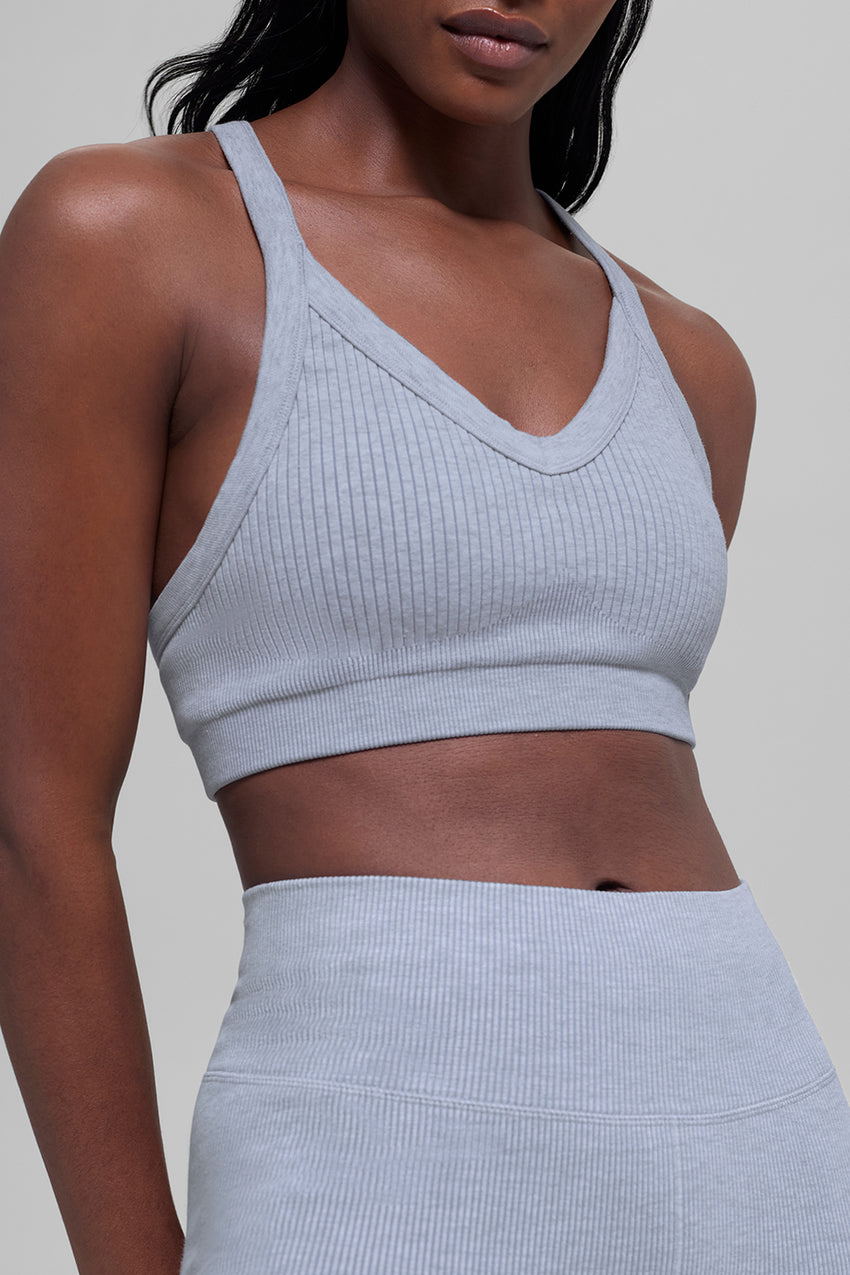 Seamless Two Tone Rib Bra - Black